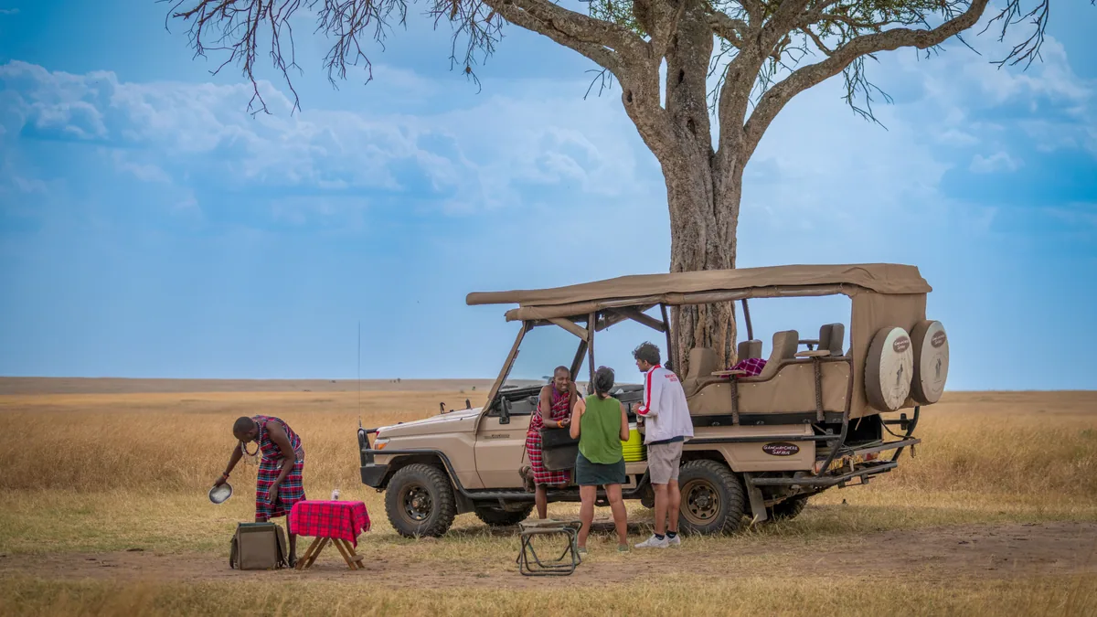 Paysage de savane en Tanzanie avec animaux sauvages au loin