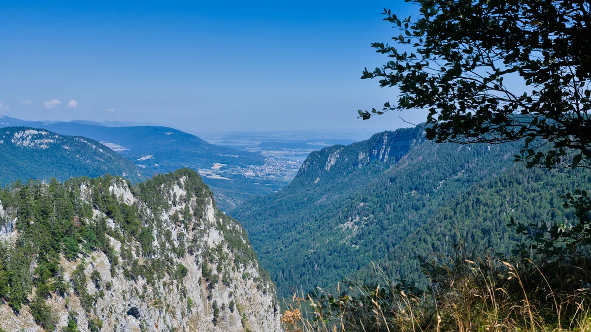 Lac du Jura entouré de forêt et de reliefs doux
